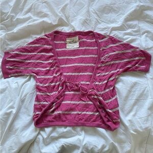 Vintage Y2K Hollister Pink and White Striped Cardigan
